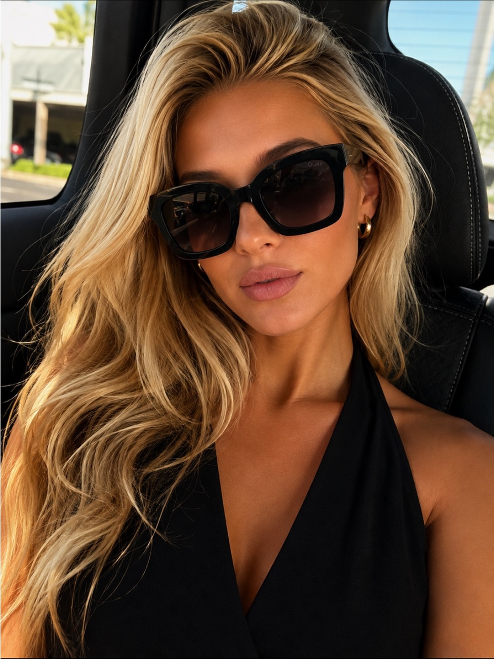 Quay Australia Women's Black Oversized Square Sunglasses - Gloss Frame